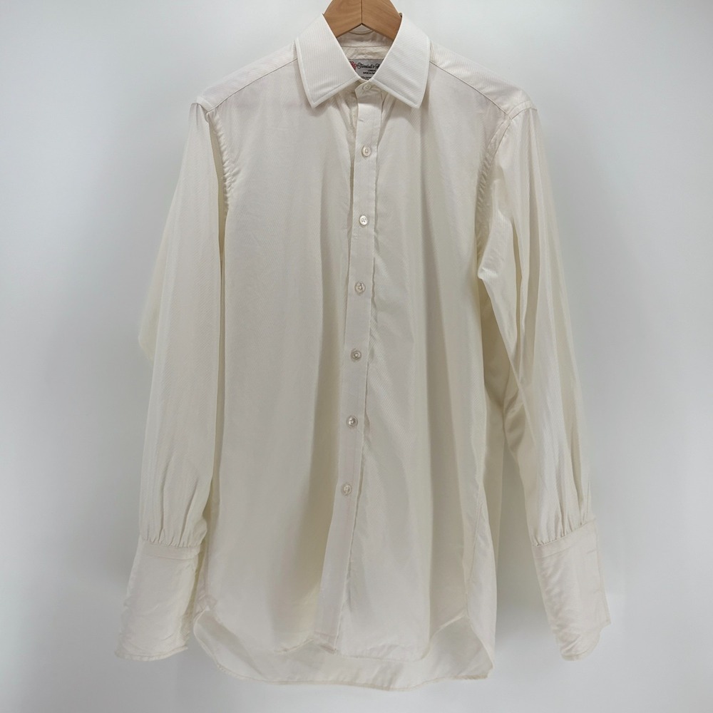 NWT Turnbull & Asser 38cm-15 Ivory Cotton/Silk Twill cuff dress shirt